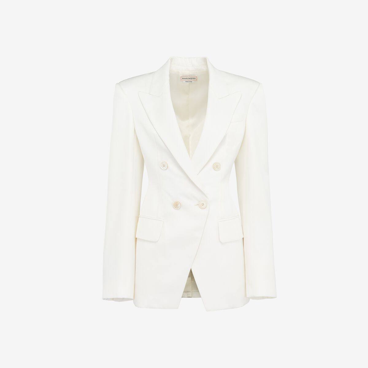 Alexander McQueen Women's White Double-breasted Cut-away Jacket - 10 (Viscose)